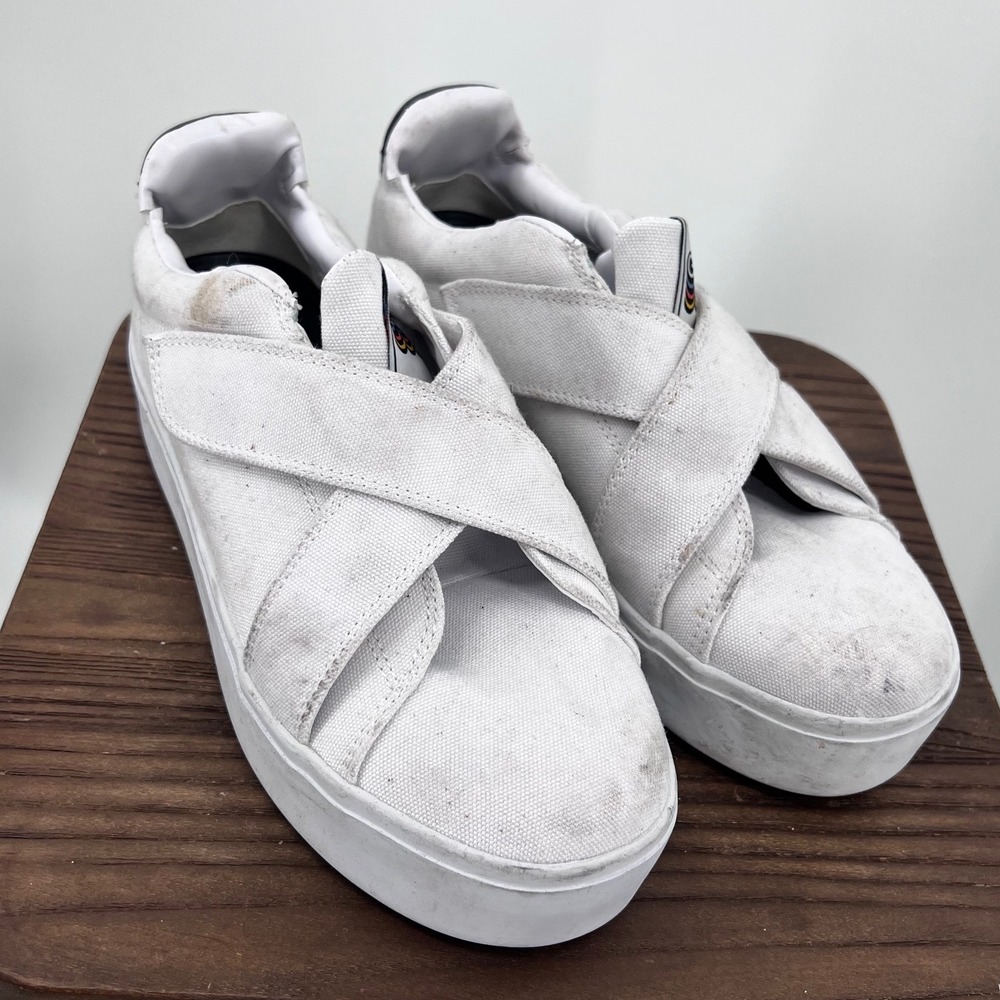 GOATS 728 W White Fabric Upper Slip On Sneakers Hook Loop Strap Size‎ 8 EU 38